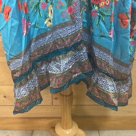 NWT Umgee boho turquoise silky floral kimono swim cover wrap poncho ruana XL 1X - Picture 11 of 16
